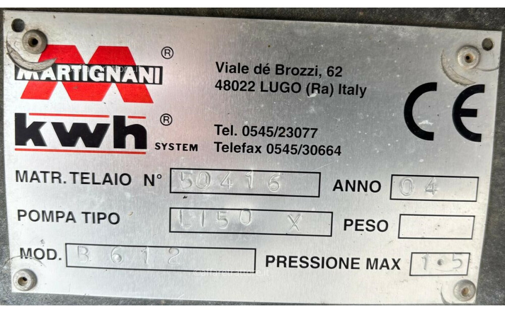 Martignani NEBULIZZATORE KWH MARTIGNANI, B 612 SHUTTLE 1500 L Używane - 6